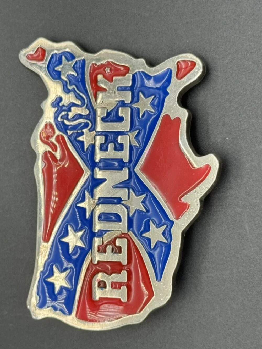 Redneck USA Map Belt Buckle Pewter & Enamel